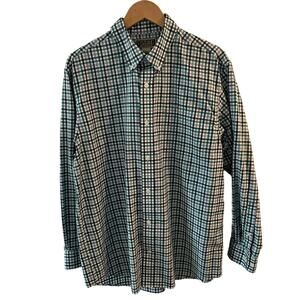 Duluth Trading Co Button Down Shirt Mens Large Green Plaid Long sleeve Cotton
